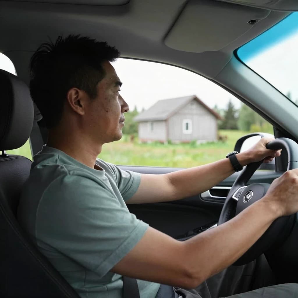 man drives to the dacha
