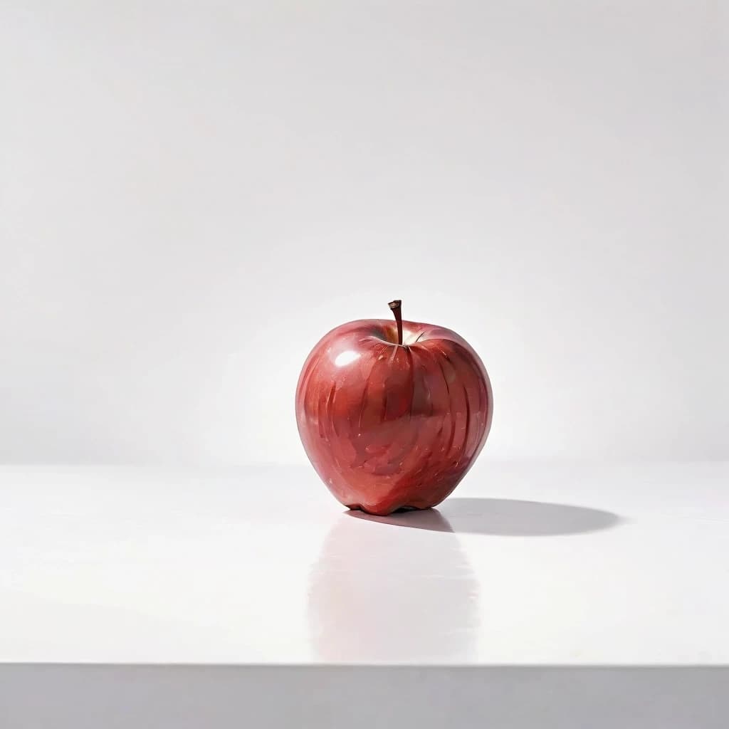 a red apple on a white table