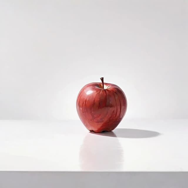 a red apple on a white table