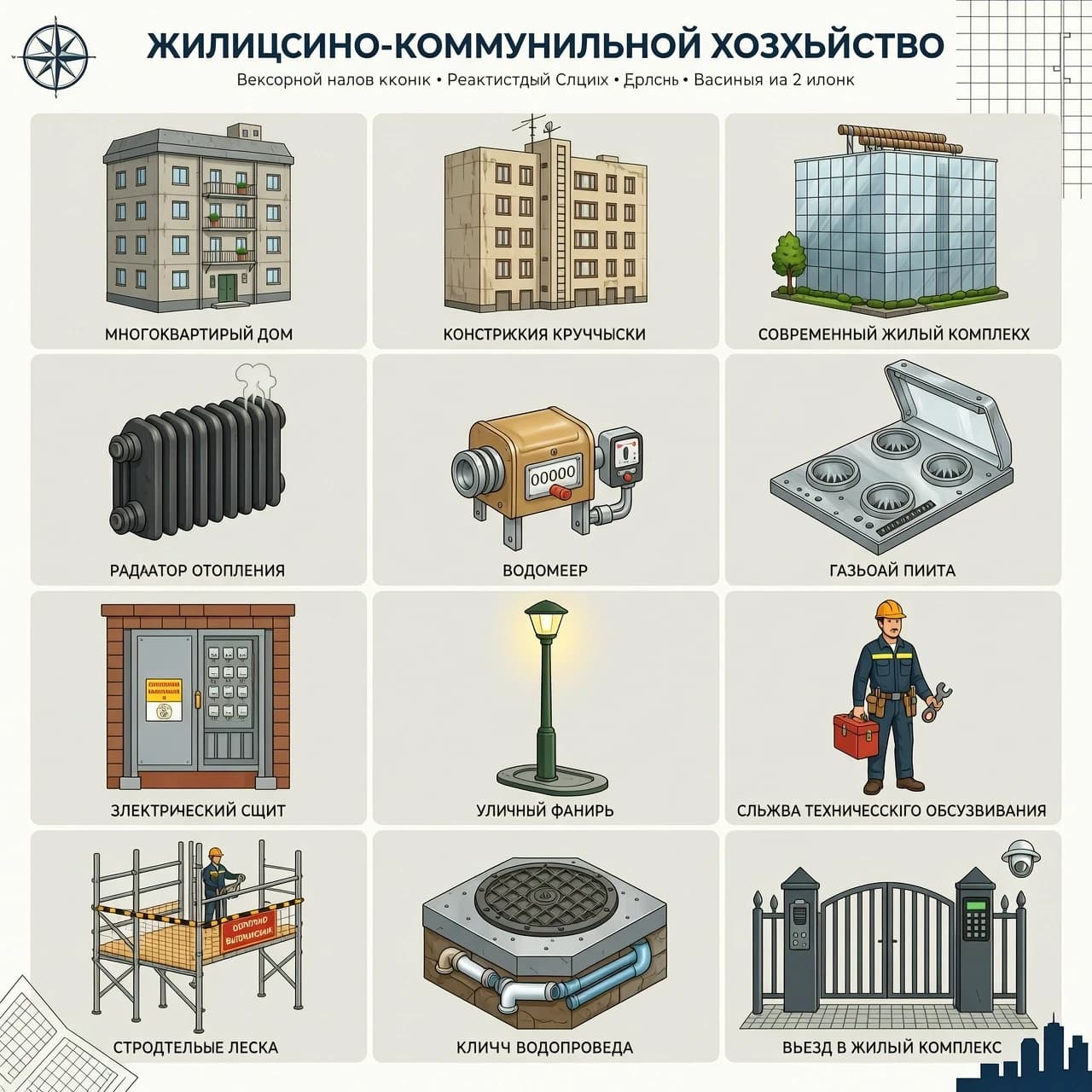 СОЗДАТЬ НАБОР ВЕКТОРНЫХ КАРТИНОК НА ТЕМУ ЖИЛИЩНО-КОММУНАЛЬНОЕ ХОЗЯЙСТВО В РЕАЛЕСТИЧНОМ ВИДЕ
