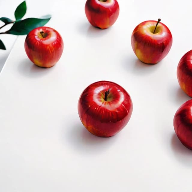 a red apple on a white table