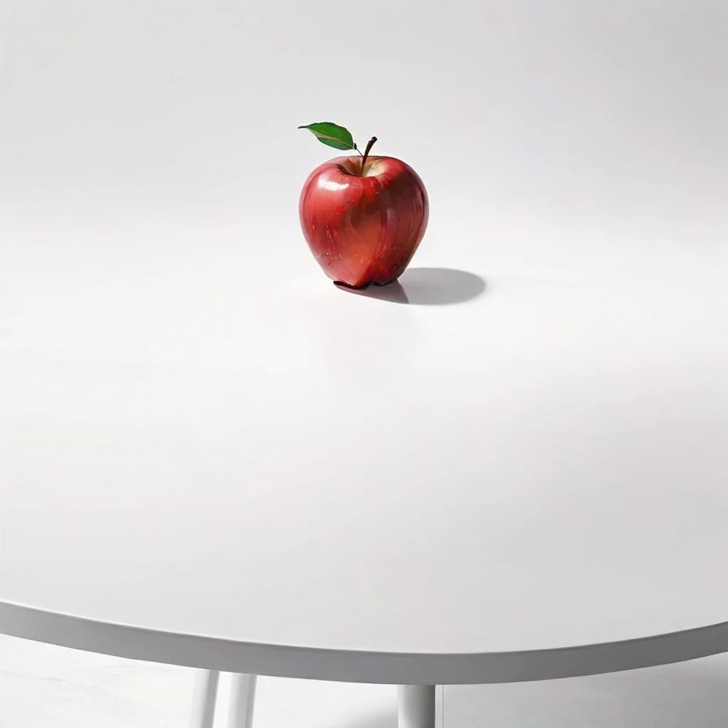 a red apple on a white table
