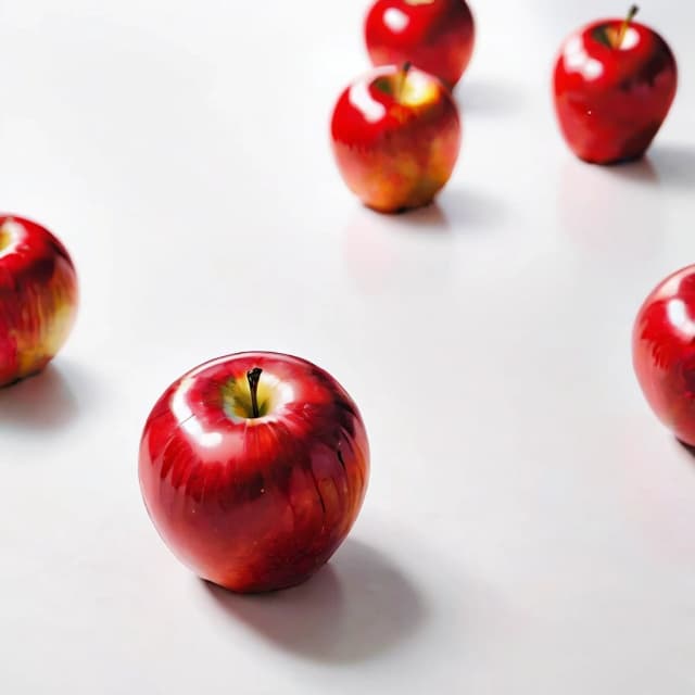 a red apple on a white table