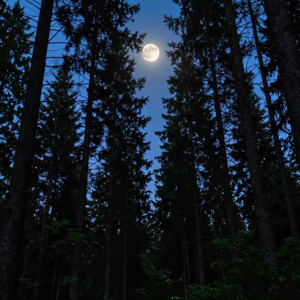 Лес с деревьями до луны