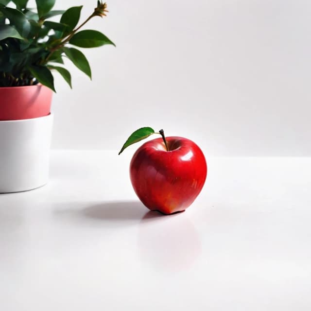 a red apple on a white table