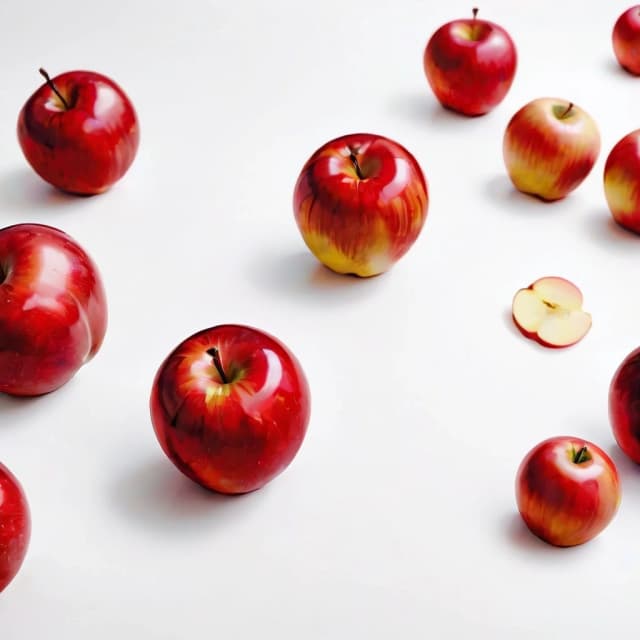 a red apple on a white table