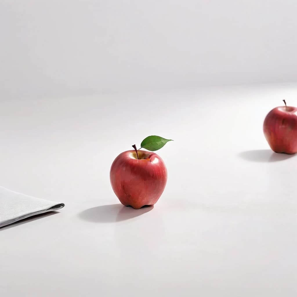 a red apple on a white table