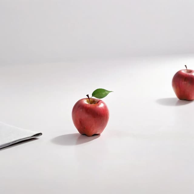 a red apple on a white table