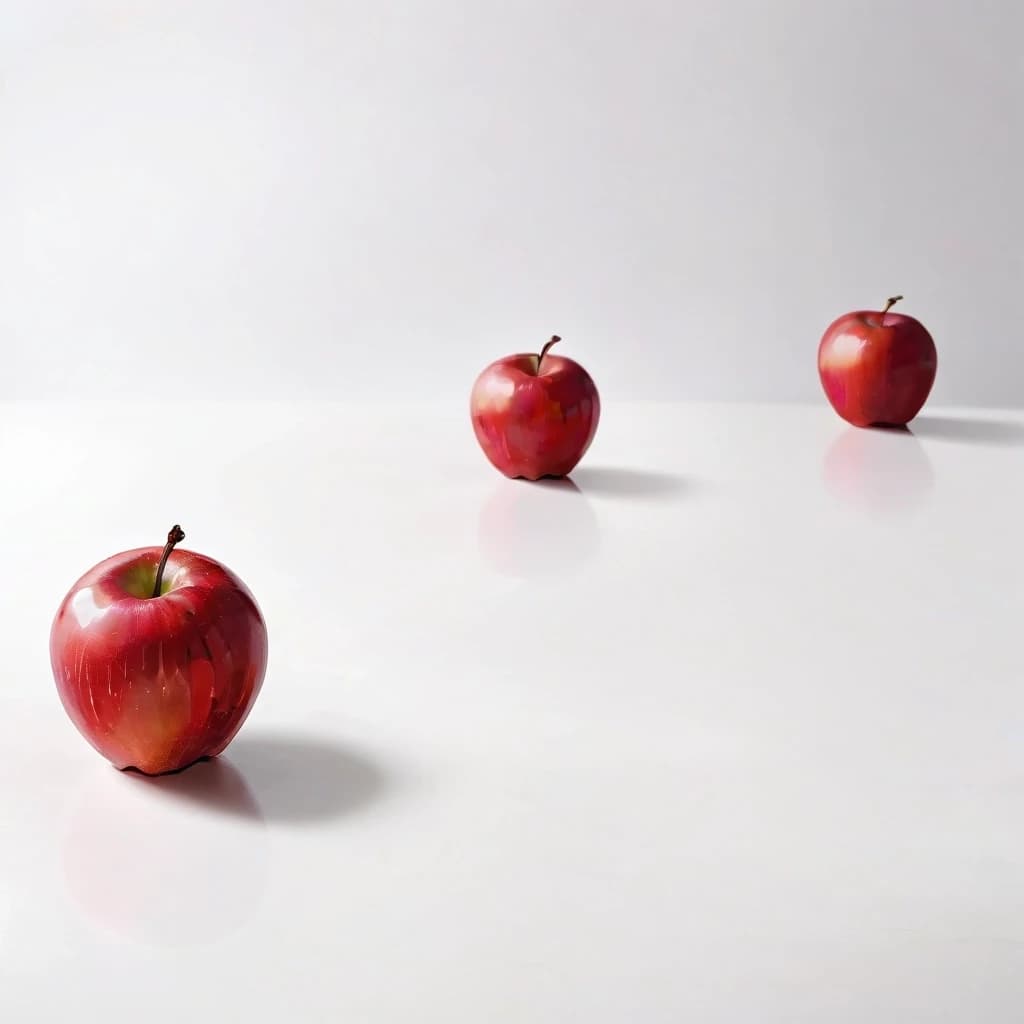 a red apple on a white table