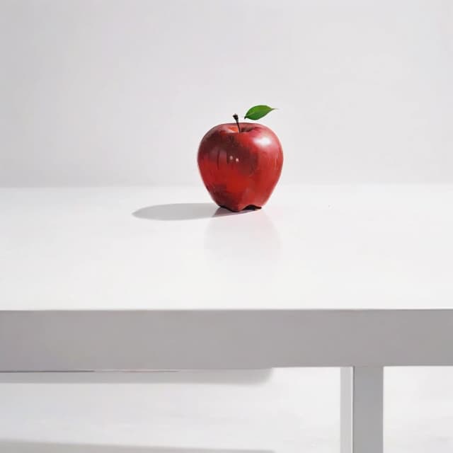 a red apple on a white table