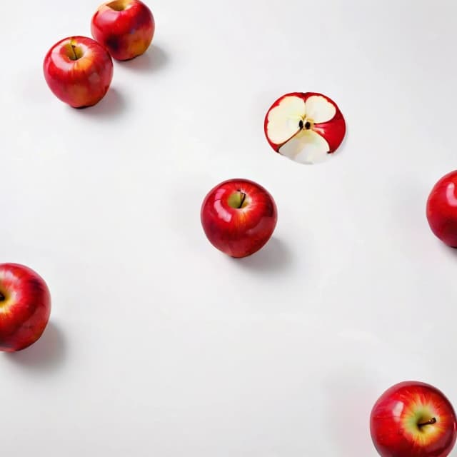 a red apple on a white table
