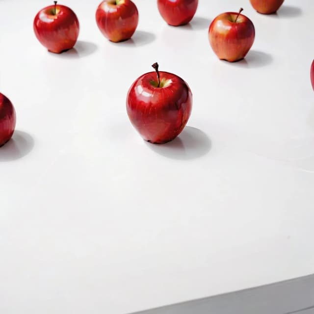 a red apple on a white table