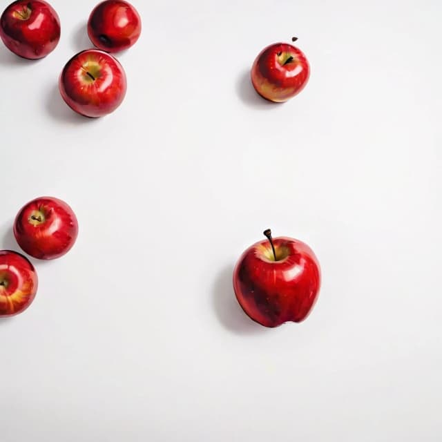 a red apple on a white table