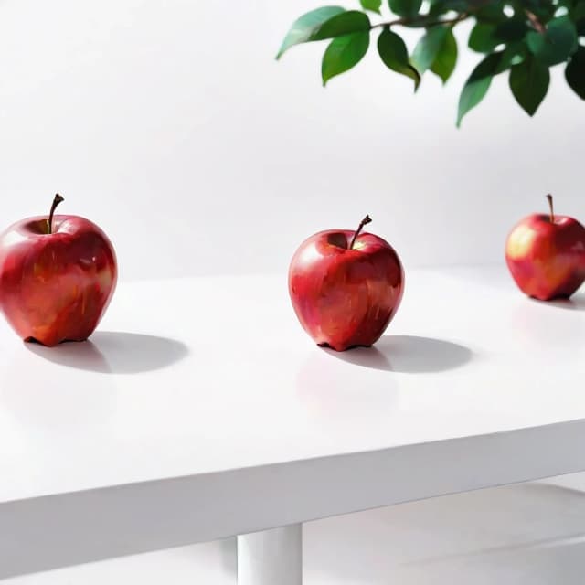 a red apple on a white table
