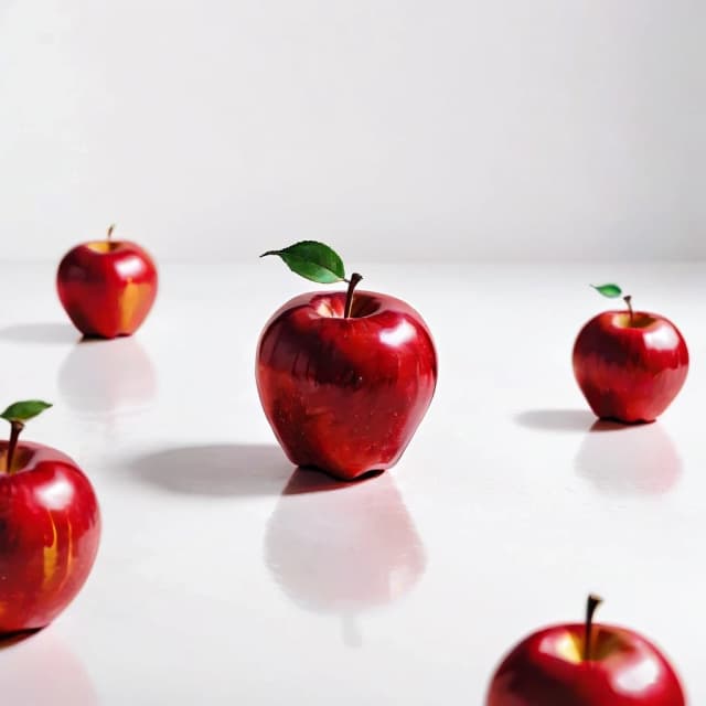 a red apple on a white table