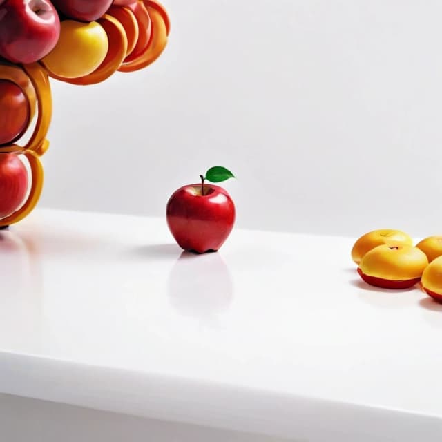 a red apple on a white table