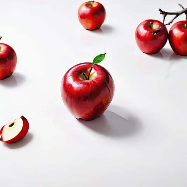 a red apple on a white table