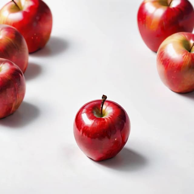 a red apple on a white table
