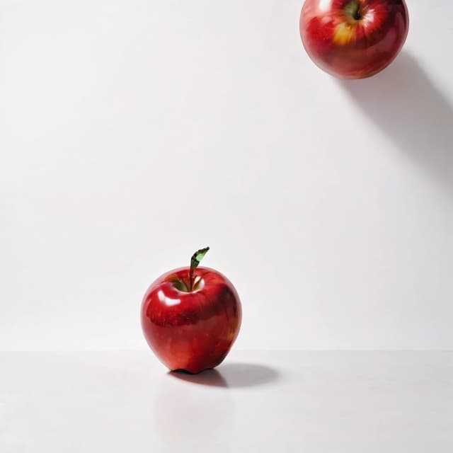 a red apple on a white table