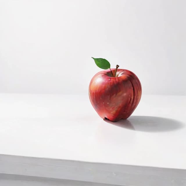a red apple on a white table