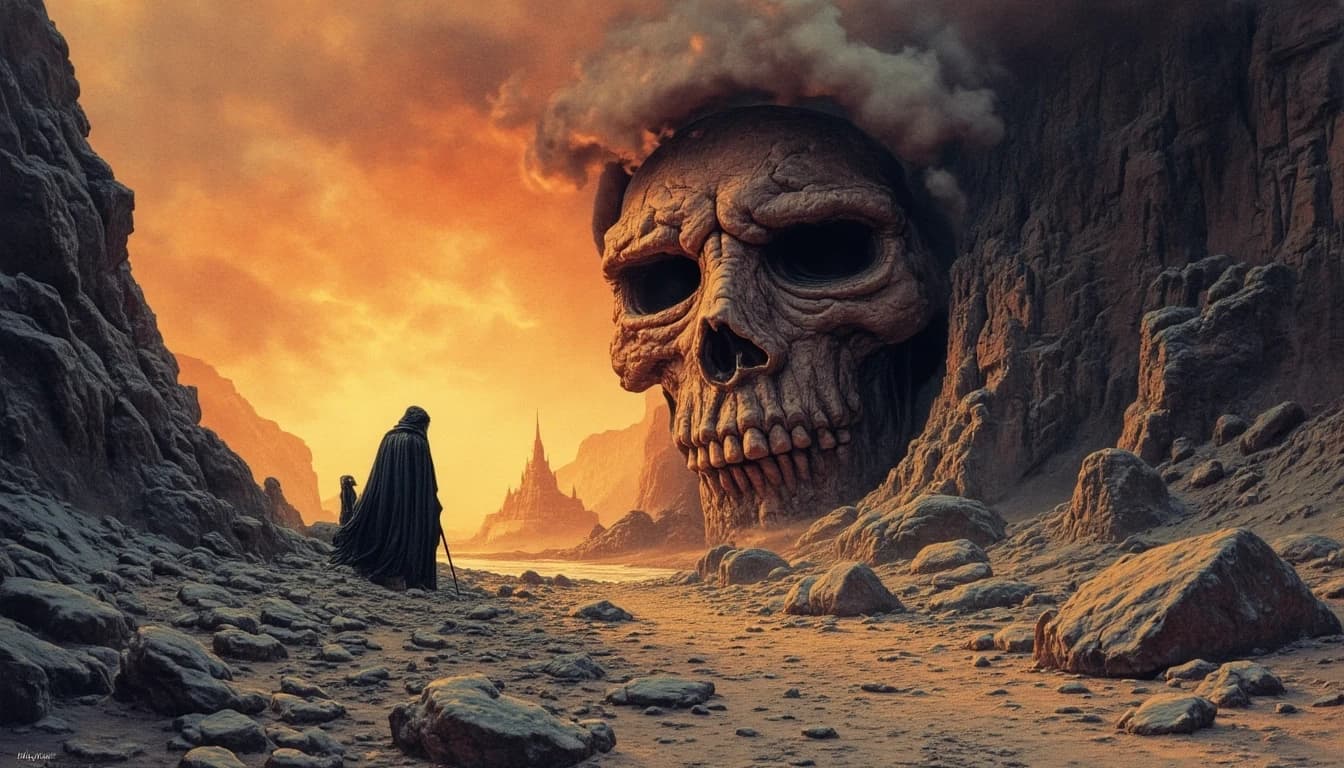 A fantasy, gothic, entropic art masterpiece. Gotum apofeosus zopum, aphinisis betas cumas mitas epefesum, pisinum agentum labratum ignis. Professional fantasy, everything up close is done with oil paints and acrylics, everything in the distance is watercolor. Frank Frazetta & Brandon Woelfel style, ultra-detailed work.