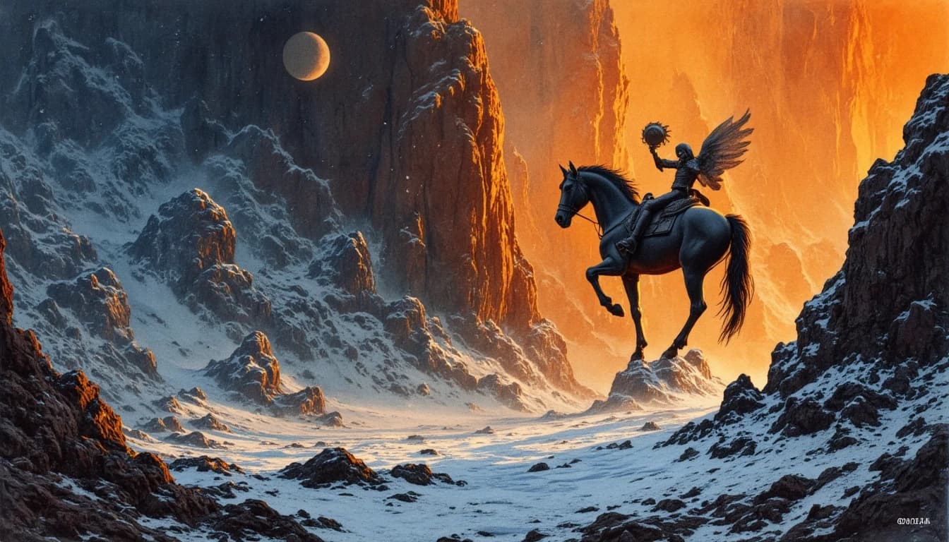 A fantasy, gothic, entropic art masterpiece. Gotum apofeosus zopum, aphinisis betas cumas mitas epefesum, pisinum agentum labratum ignis. Professional fantasy, everything up close is done with oil paints and acrylics, everything in the distance is watercolor. Frank Frazetta & Brandon Woelfel style, ultra-detailed work.
