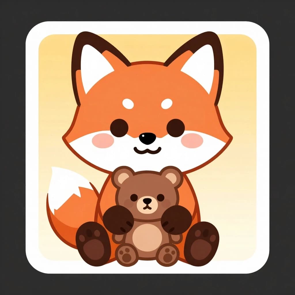 NFT character card. cute fox with a bear in its paws