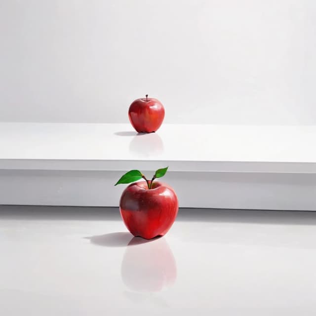 a red apple on a white table