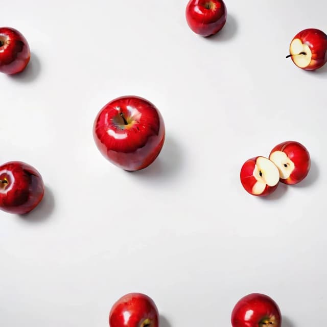a red apple on a white table