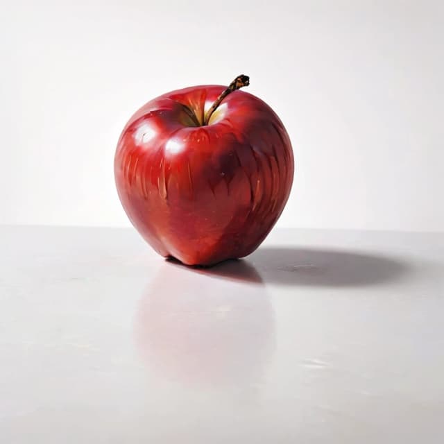 a red apple on a white table