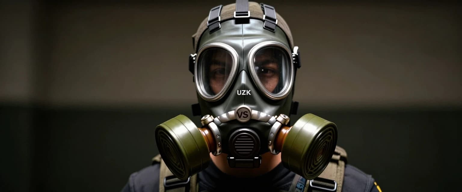 Создай изображение персонажа из игры который носит противогаз УЗК ВС