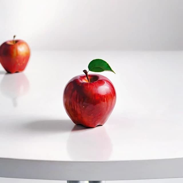 a red apple on a white table