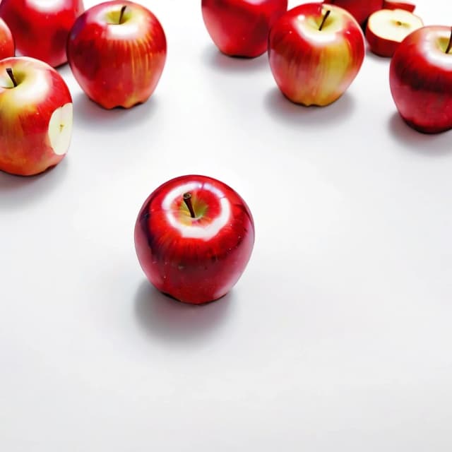 a red apple on a white table