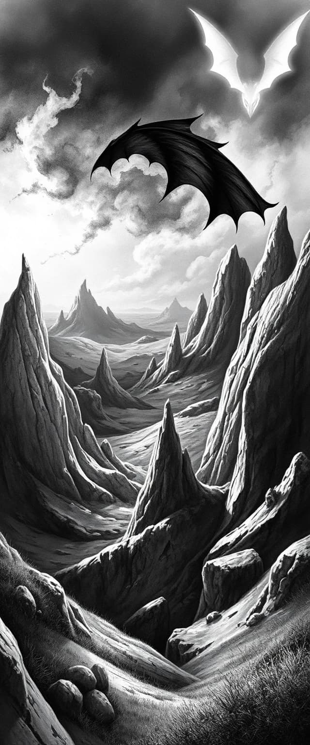 masterpiece Conte Drawing of a landscape of a Primordial The Shire, Bathed in shadows, [ (cubism art by Aaron Douglas:1.0) , Juan van der Hamen::12], Evil, Dragoncore, F/2.8, quality, magical, very inspirational, deep aesthetic, intense