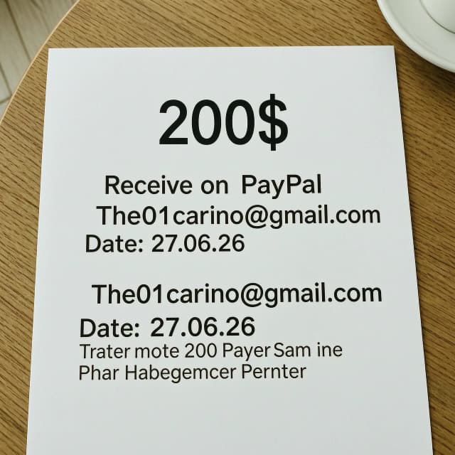 Make a 200$ receive on PayPal on the mail The01carino@gmail.com date 27.06.26,