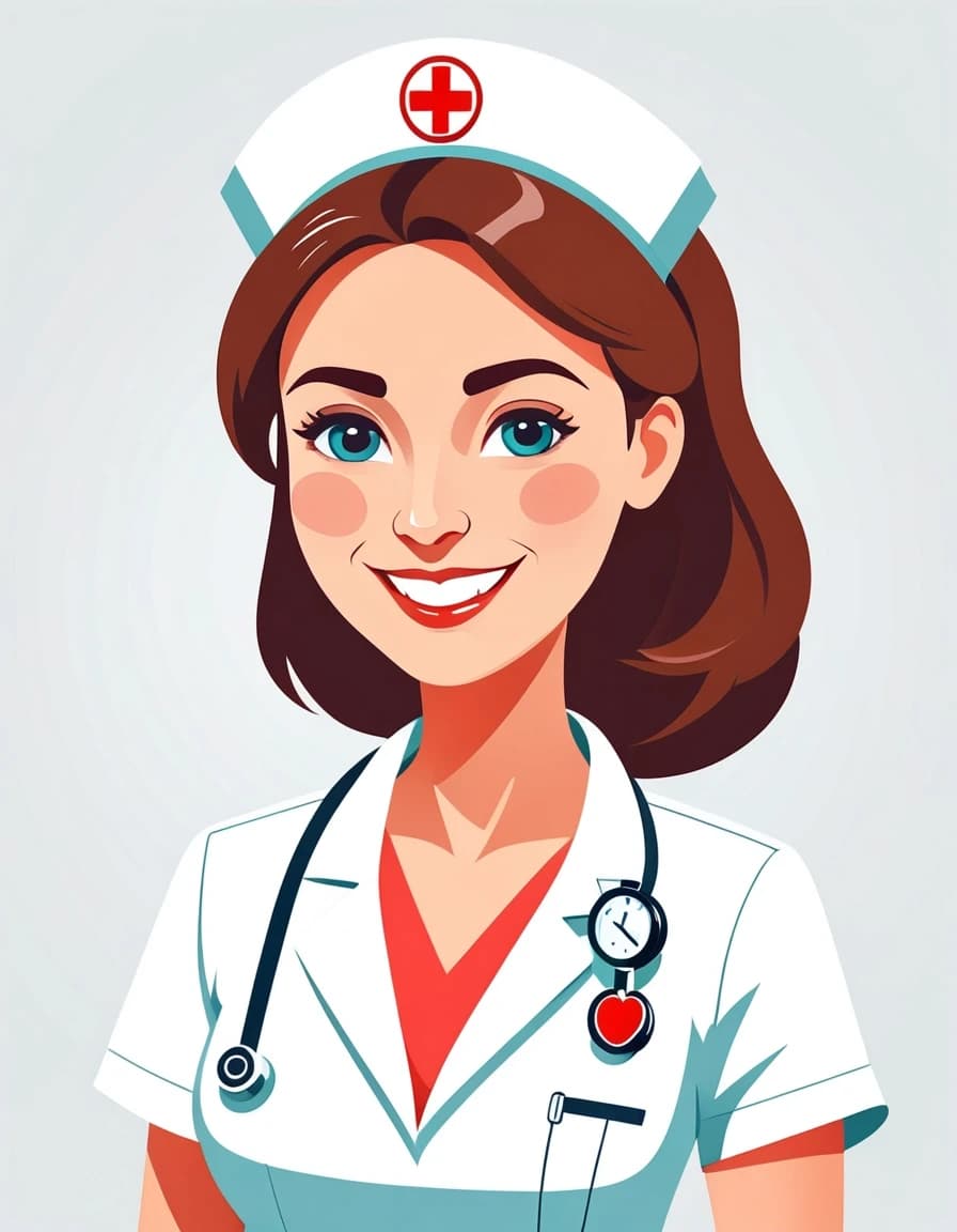 Professional vector graphics on a pristine white background. Nurse smiling, pressure measurement, heart health.