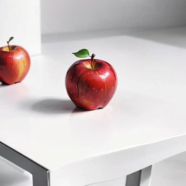 a red apple on a white table