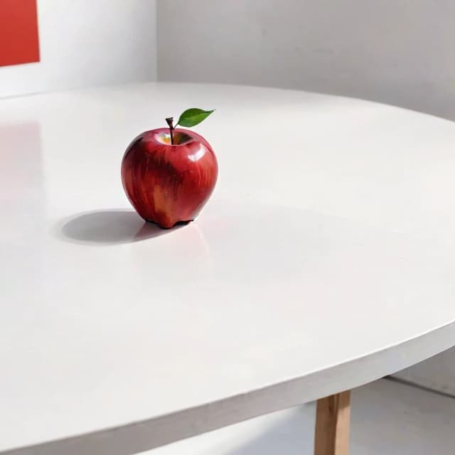 a red apple on a white table