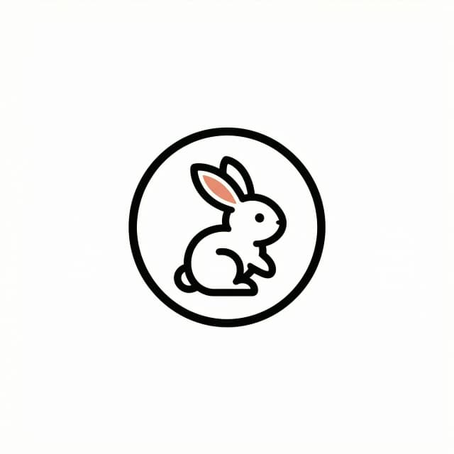 Create a polished minimalist avatar/logo for a Pinterest and Boosty account focused on beautiful printable coloring books. Square 1:1 composition designed specifically to remain clear and recognizable at very small profile-icon sizes.

Pure white background. In the center, create a simple original circular emblem made from one thick, smooth black line, with a charming stylized rabbit subtly integrated into the circle. Add exactly one small tasteful colored accent, such as a tiny muted coral or warm yellow detail.

Bold black outline, high contrast, clean vector-like geometry, balanced negative space, elegant and memorable, cute but not childish, premium boutique aesthetic.

No text, no letters, no words, no gradients, no shadows, no extra objects, no thin details, no clutter.

The circle and rabbit silhouette must remain instantly recognizable when reduced to 32–64 px. Crisp edges, professional logo design, visually distinctive, timeless and suitable for both Pinterest and Boosty profile avatars.