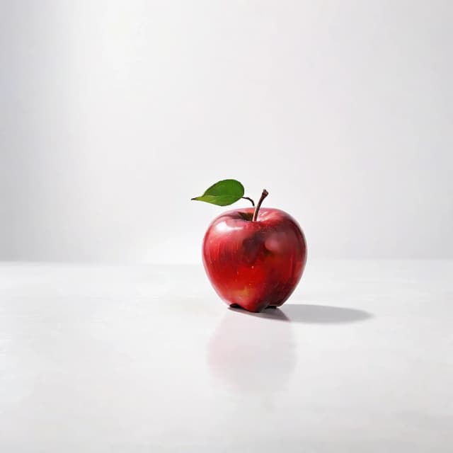 a red apple on a white table