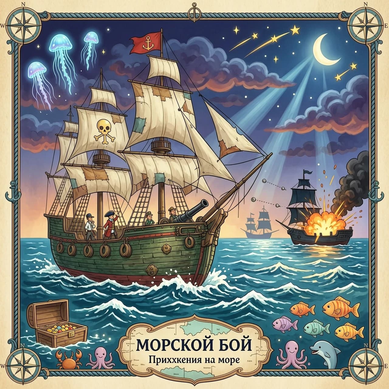 морской бой книжная иллюстрация