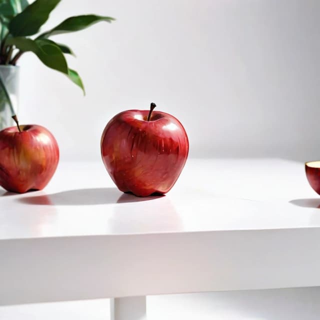 a red apple on a white table