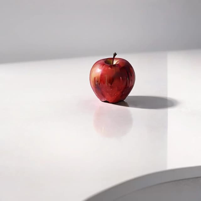 a red apple on a white table