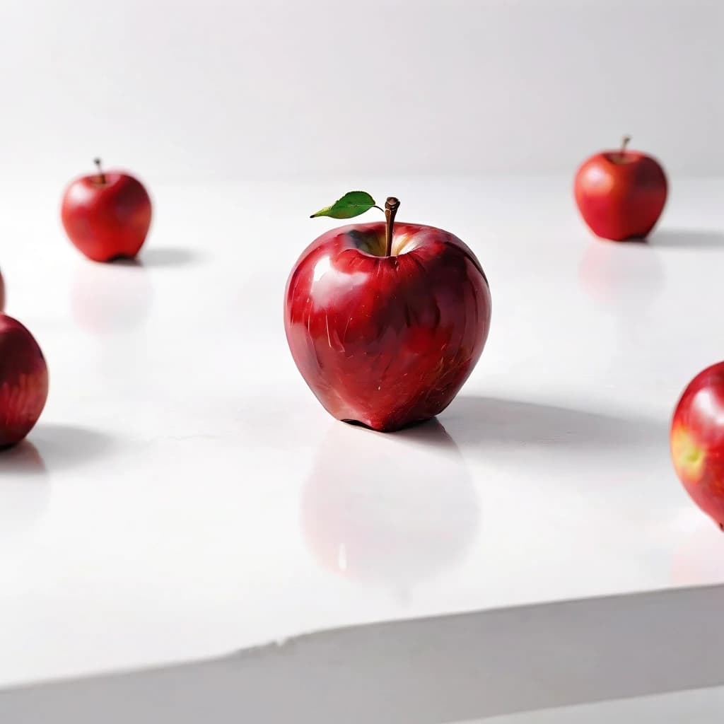 a red apple on a white table