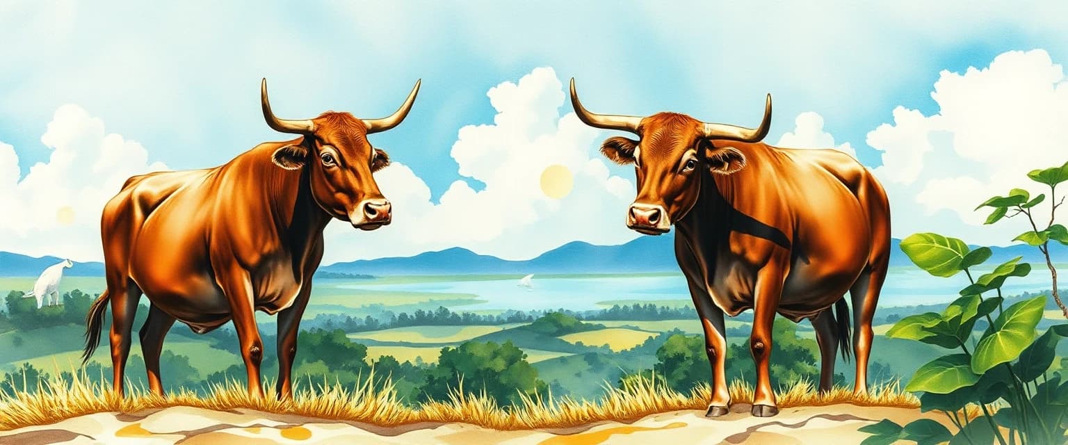 designed by Edward Bawden, Water color painting, elegant, Winged (angus beef:1.1) , Bahamian nature, deep focus, Ultra Real, Emo Art, panorama, scene, holy, badge, cinematic light, magnificent, highly contrasted, fine detail, unique, professional creative, illustrious quality, intricate detail