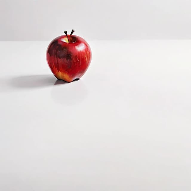 a red apple on a white table