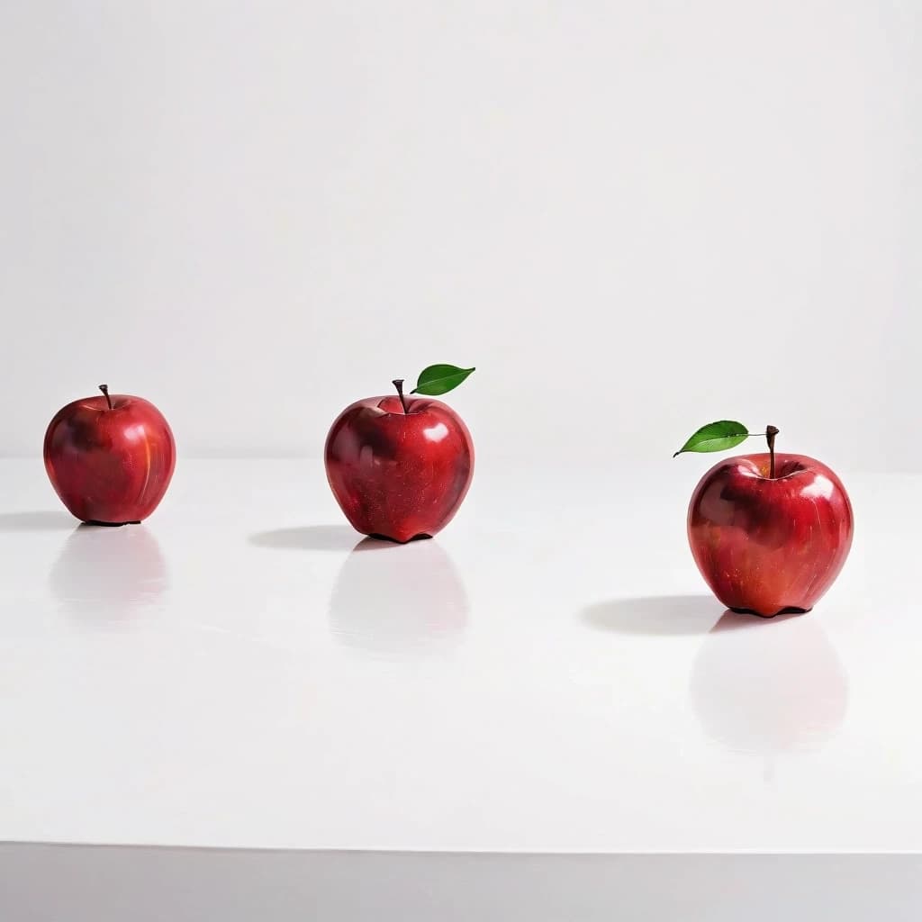 a red apple on a white table