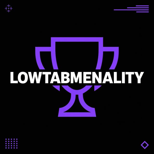 Логотип для киберспортивной команды по игре Counter-strike 2 под названием "LOWTABMENTALITY", логотип должен быть минималистичный, в бело фиолетовом цвете, из надписей должно быть только название команды а на фоне кубок, и без всяких дат
