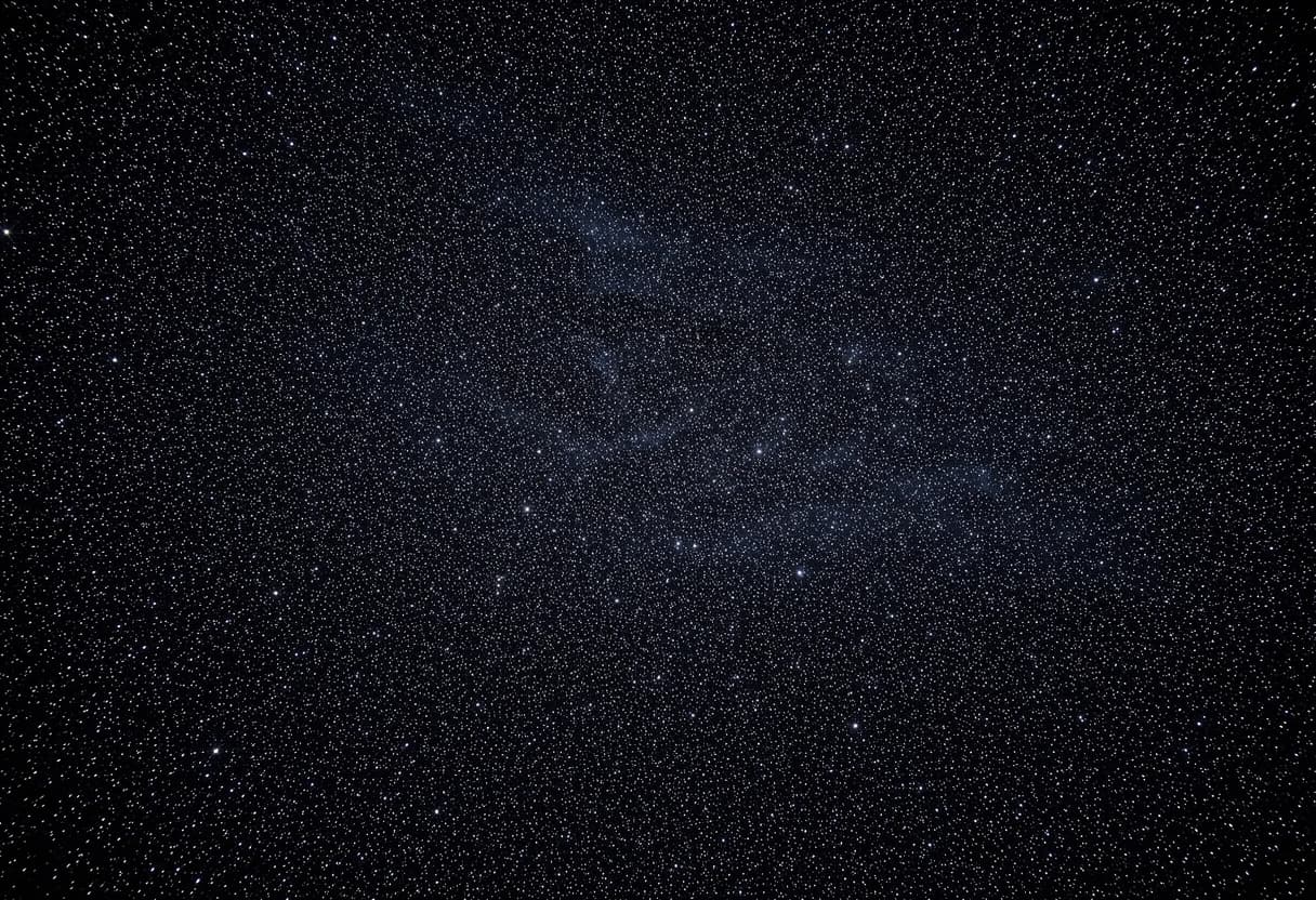 A vast, endless field of countless shimmering stars scattered across the deep black void of dark matter space. No galaxies, no spirals, no central objects — just pure, dense starfield stretching into infinity. 16:9 aspect ratio, cinematic lighting, photorealistic, 8k resolution, majestic cosmic atmosphere, subtle nebula dust wisps in the background.
