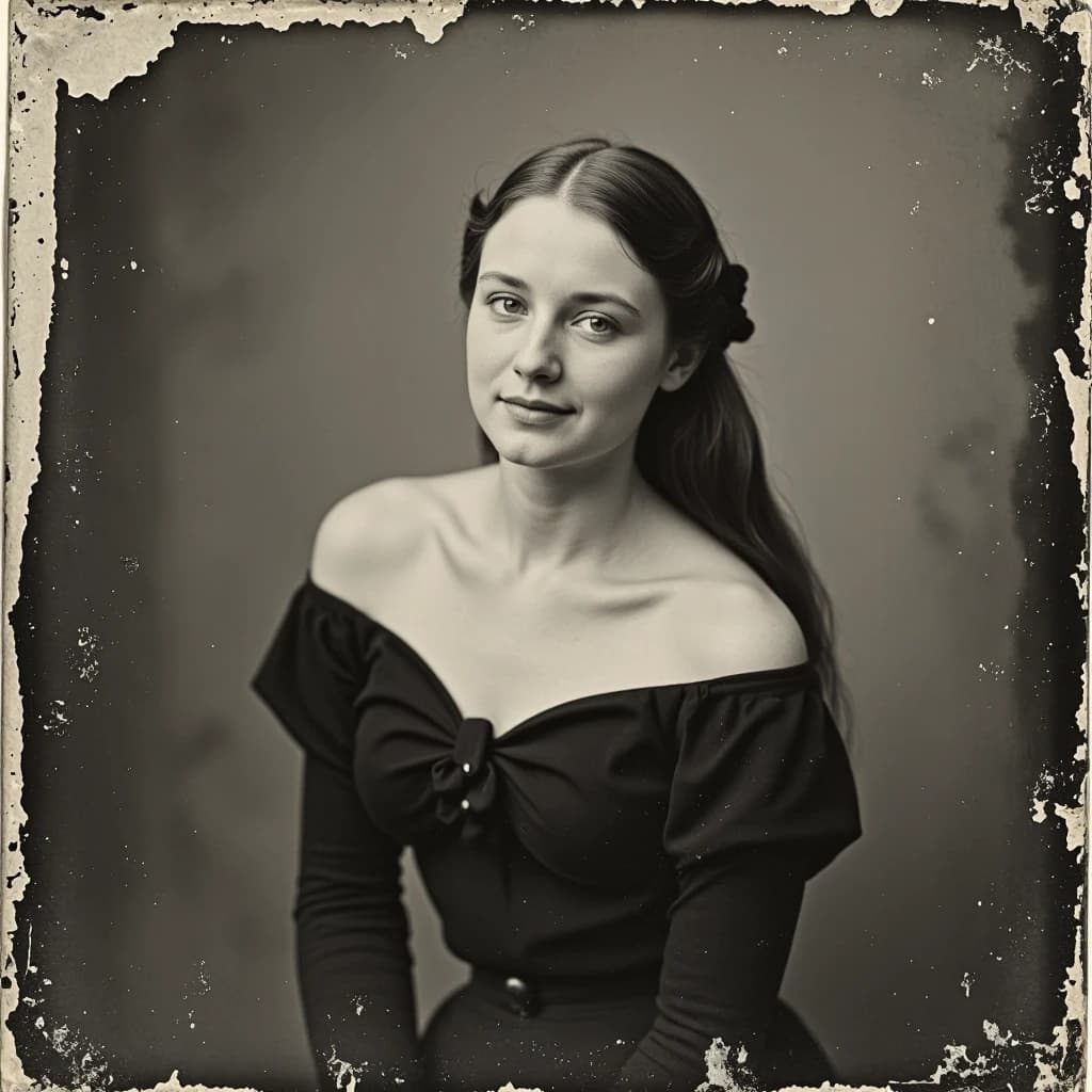 Молодая женщина (примерно 25–28 лет), стройная, светлая кожа, длинные волосы собраны на затылке, голубые/серые глаза, нейтральное уверенное выражение лица с лёгкой полуулыбкой. На ней: Чёрный топ с открытыми плечами. Поза: слегка наклонена вперёд, руки опущены, плечи расслаблены.